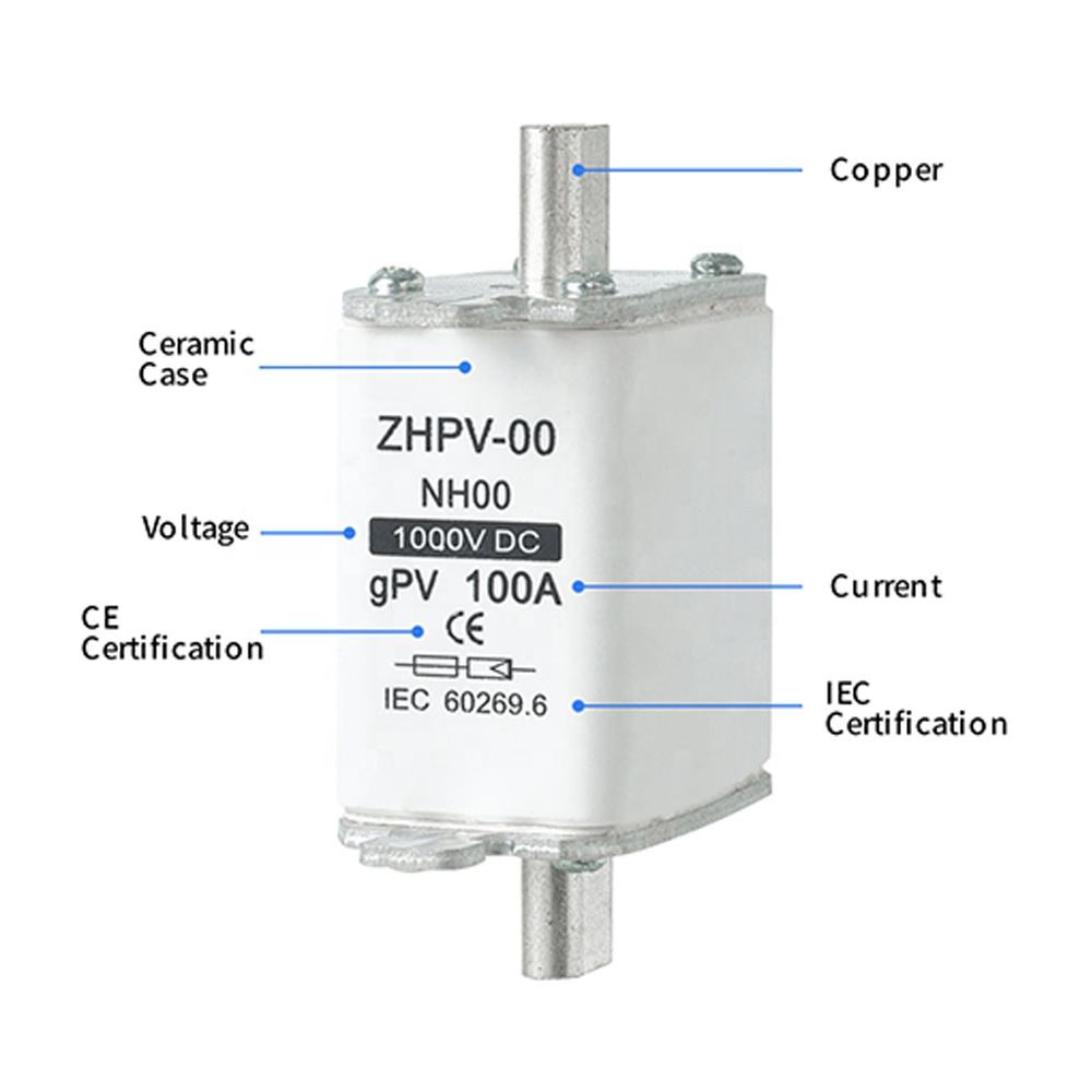 NH00-1000V IEC Rendah Tegangan Fotovoltaik Pisau Sekering Plastik 80A 6ka Kapasitas Putus